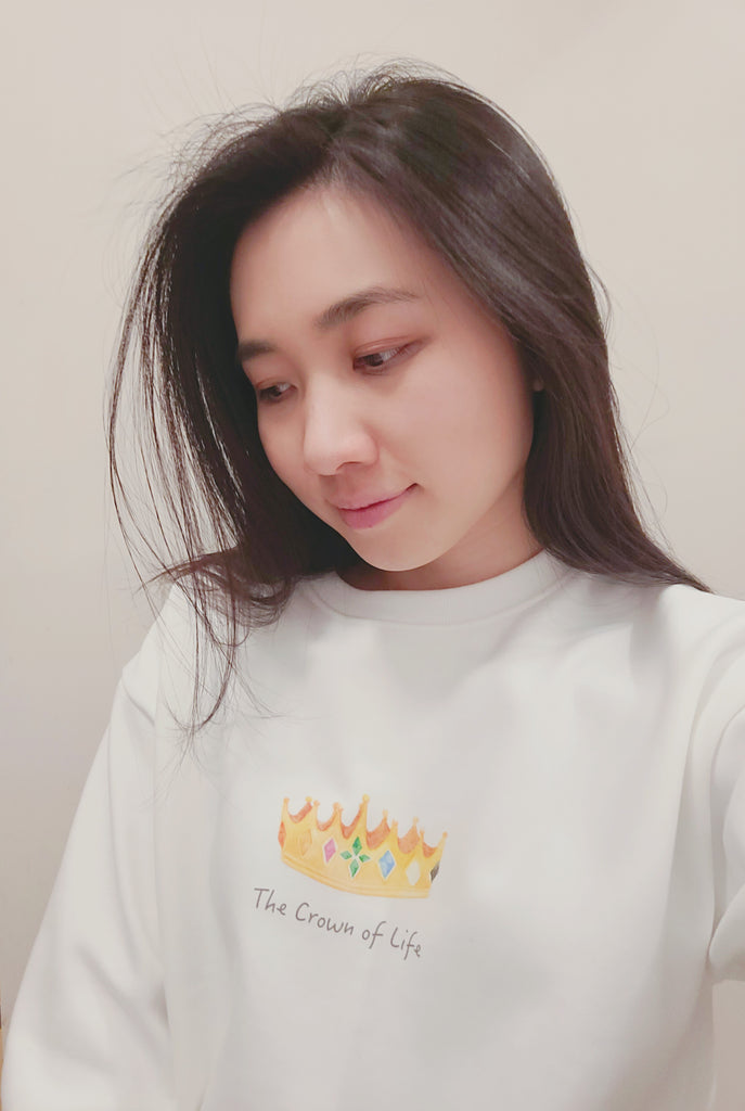 white sweater crown of life iagape inHim